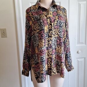 Bogari Vintage 90s 100% Silk Button-Up Shirt Size M